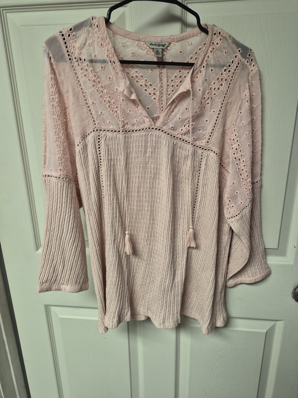 Lucky Brand Pale Blush Eyelet Knit Peasant Tunic